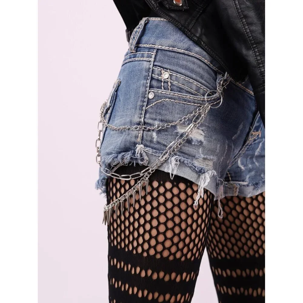 Gothic Layered Silver-tone Spike Chain Wallet Belt Punk Accessories for Men Wome